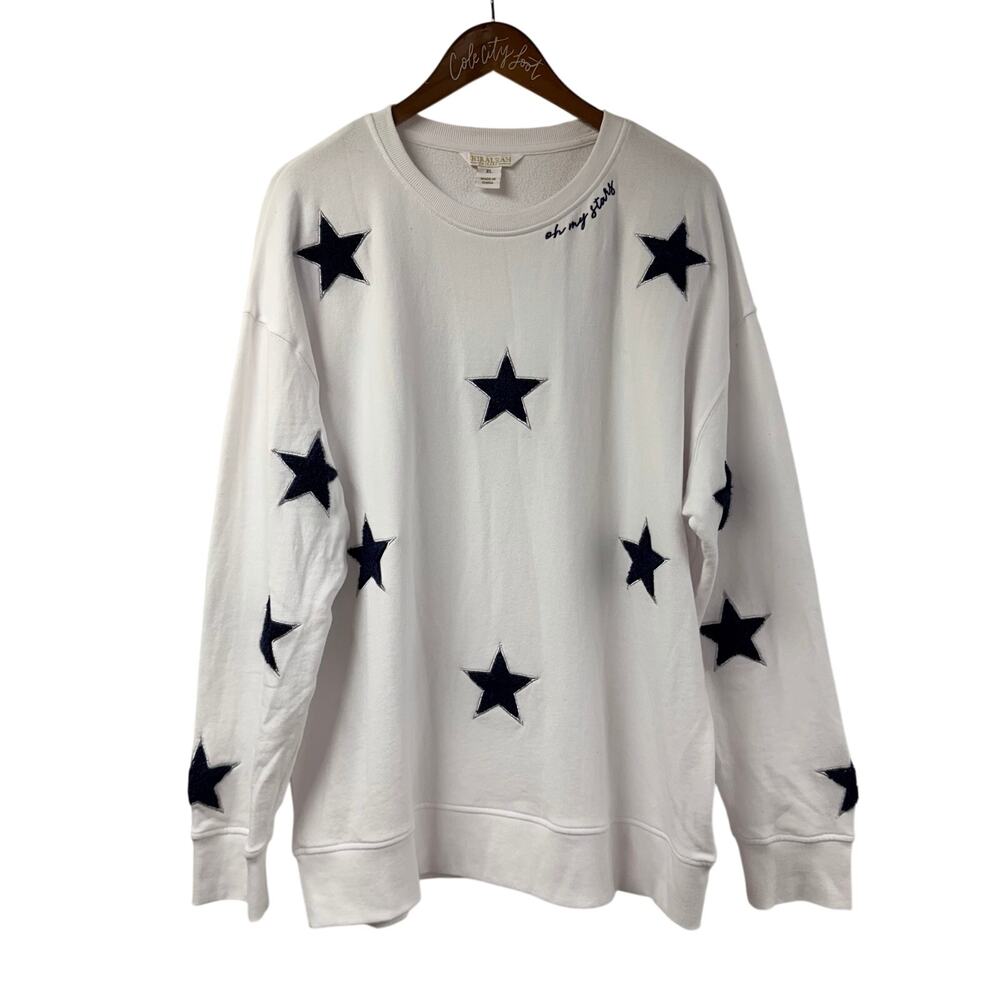 Shiraleah Chicago Oh My Stars Top XL White Chenille Stars Pullover Sweatshirt
